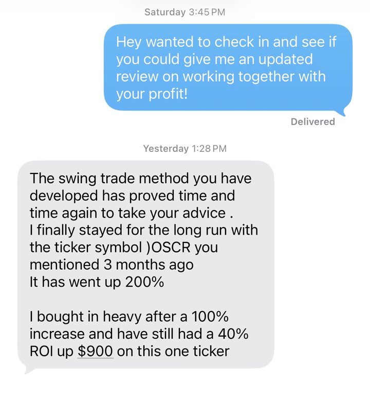 Text message from a member sharing results