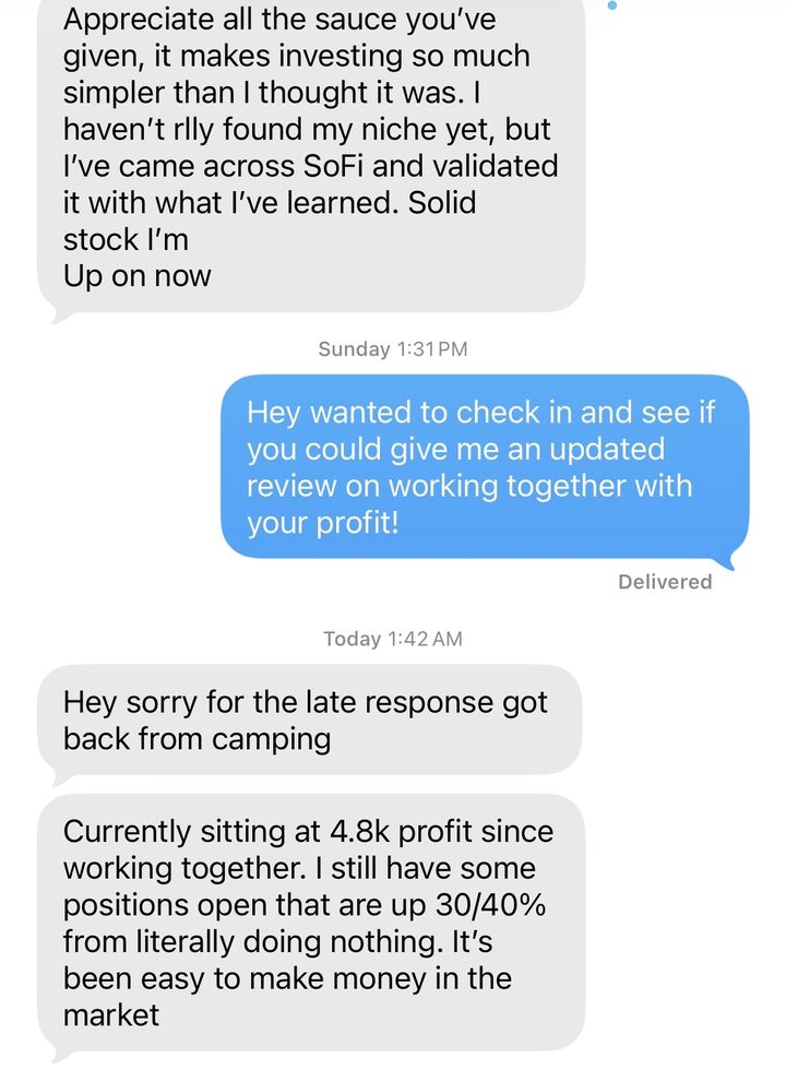 Text message from a member sharing results